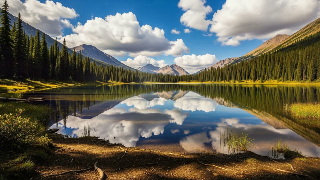Reflections of Calm: An Idyllic Alpine Lake in Nature's Embrace