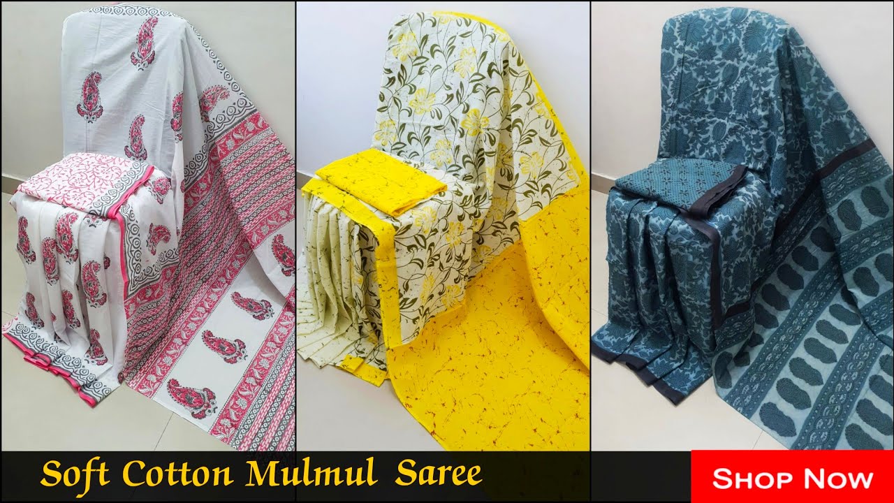 Discover the Beauty of Hand Block Printed Cotton Mulmul Sarees #shopnow