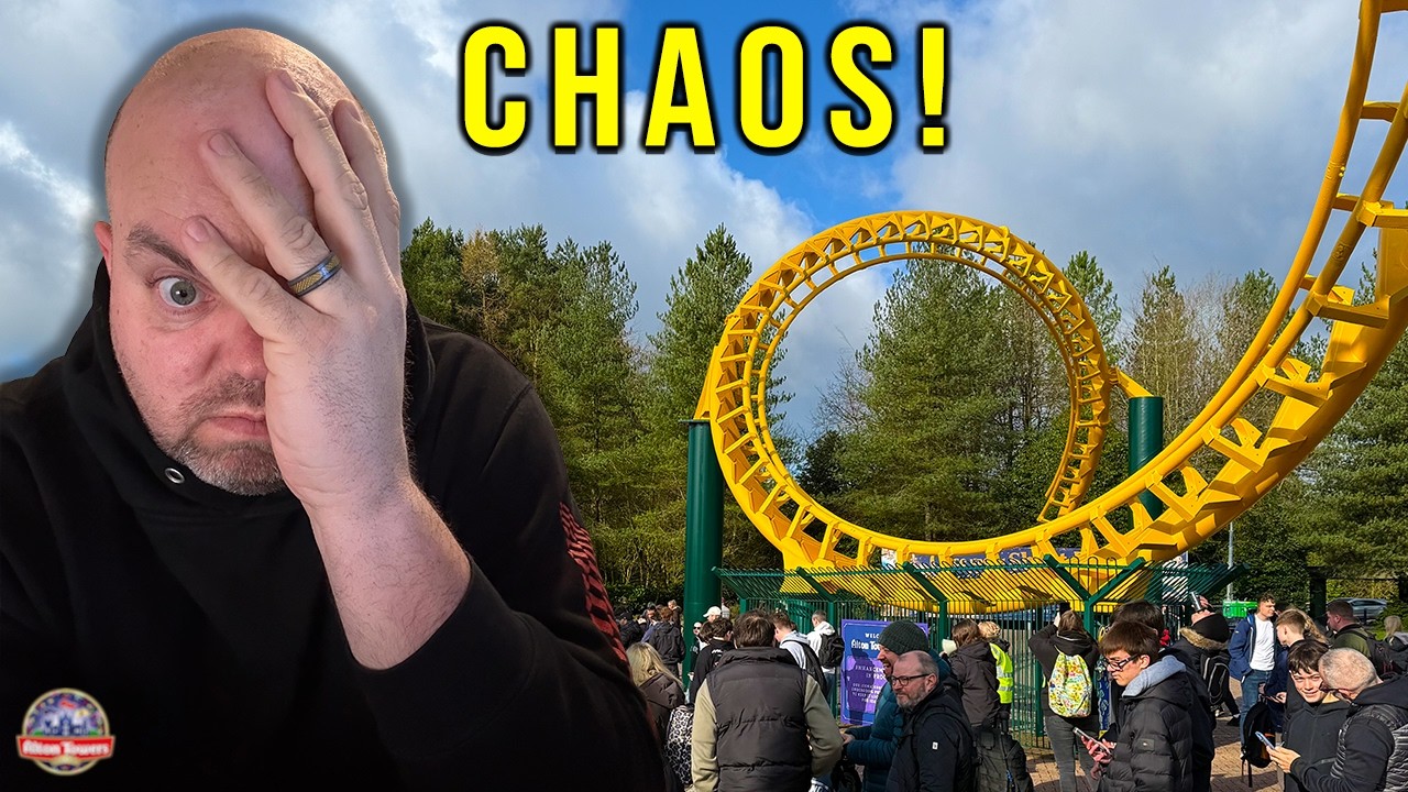 Хаотичный день открытия парка развлечений Alton Towers в 2026 году.