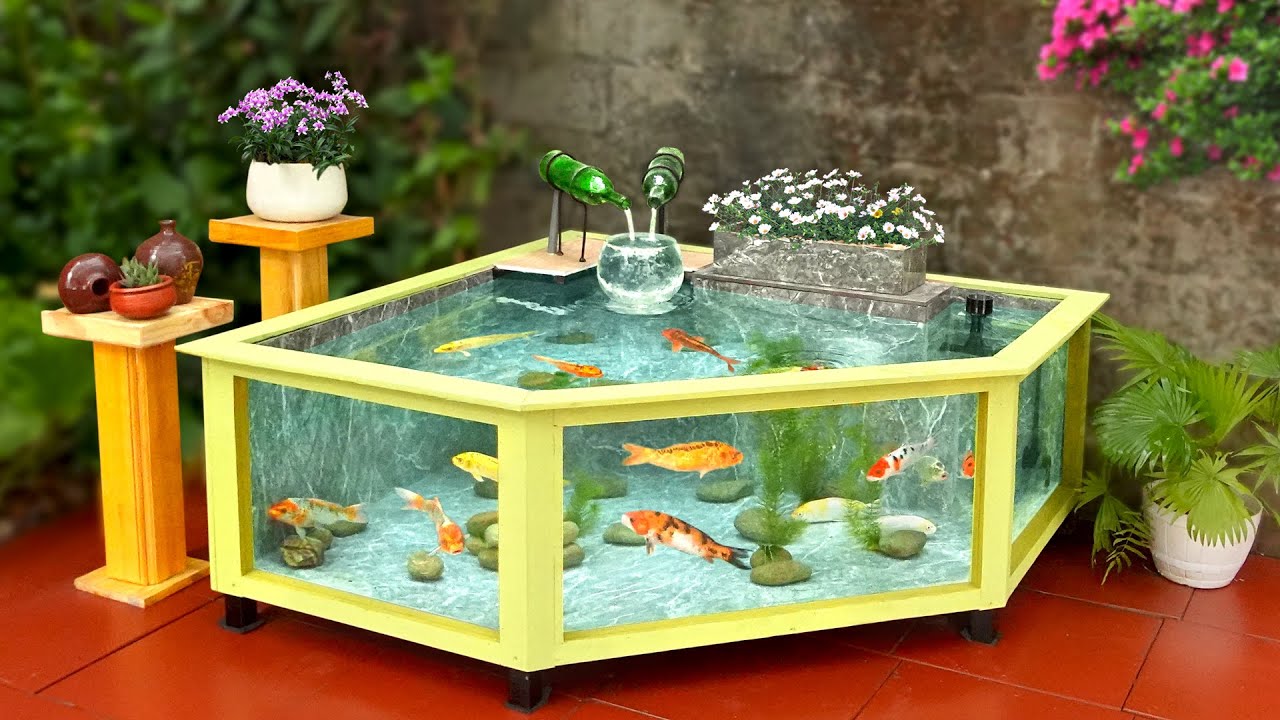 Speechless before beautiful aquarium from glass and wood