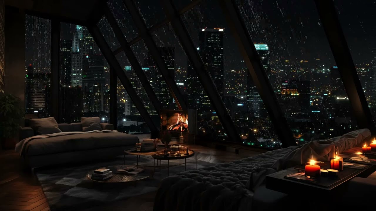 🌧️🔥 City Rain Sounds and Cozy Fireplace Ambience for Deep Sleep and Relaxation