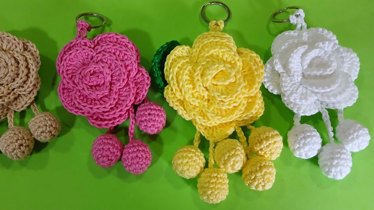 chaveiro  rosa de croche fácil  rápido  de fazer #crochet #passoapassodecroche #diy