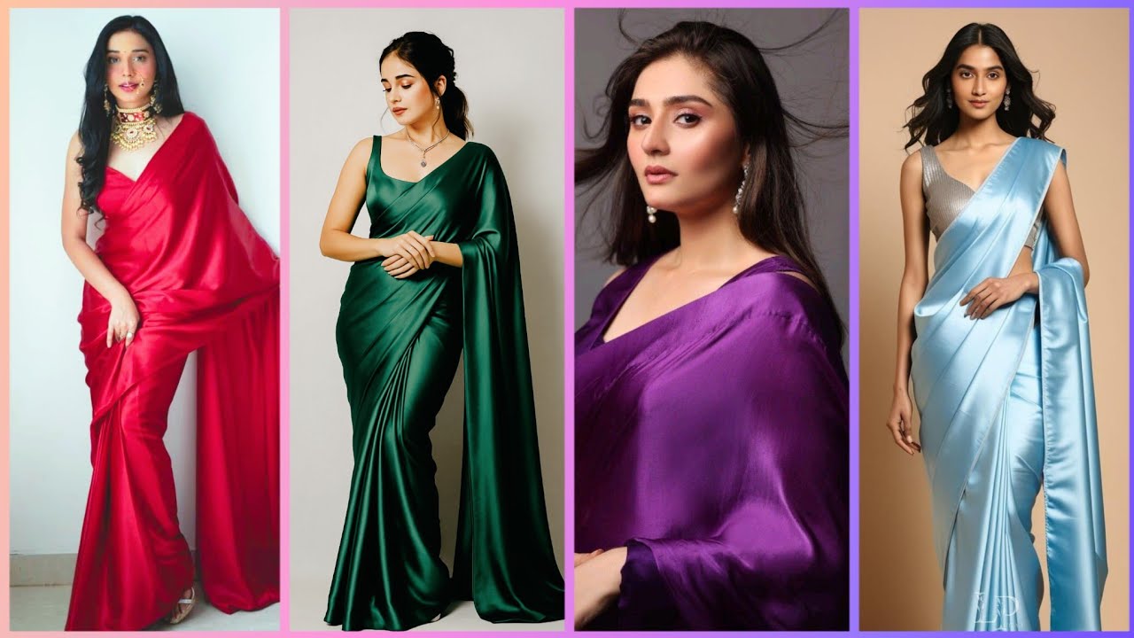 New Model Satin Silk Saree Blouse Design Ideas| Party Wear Plain Saree With Sequin Blouse