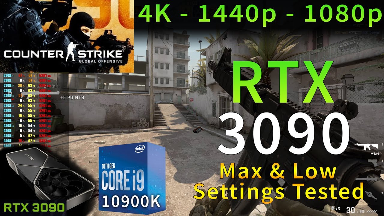 CS:GO | RTX 3090 | i9 10900K 5.2GHz | 4K - 1440p - 1080p | Max & Low Settings