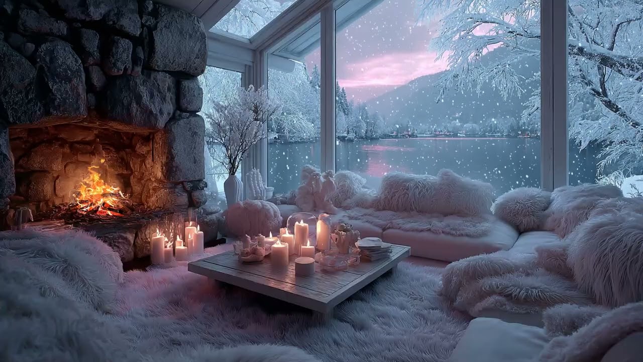 Snowstorm Whispers Around a Silent Winter Cabin, Fireplace and Soft Piano ASMR for Peaceful Sleep