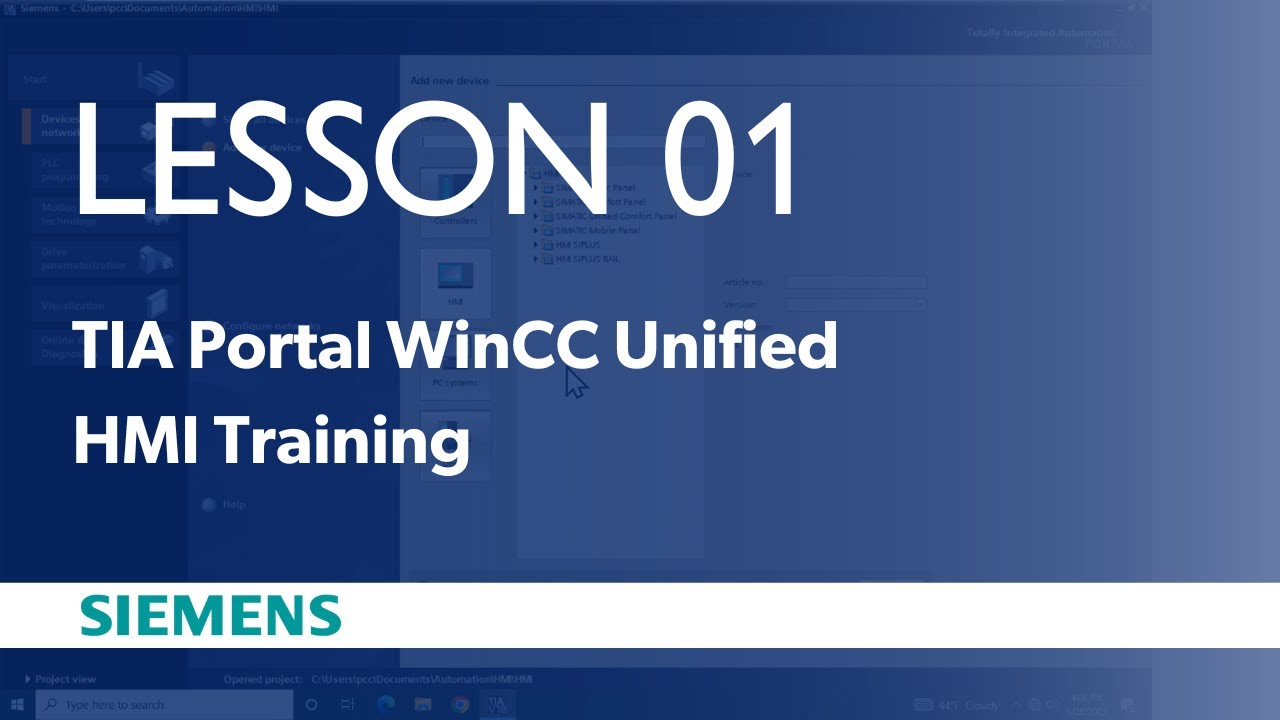 Lesson 01 -  Create project and add Unified devices | Siemens HMI Training