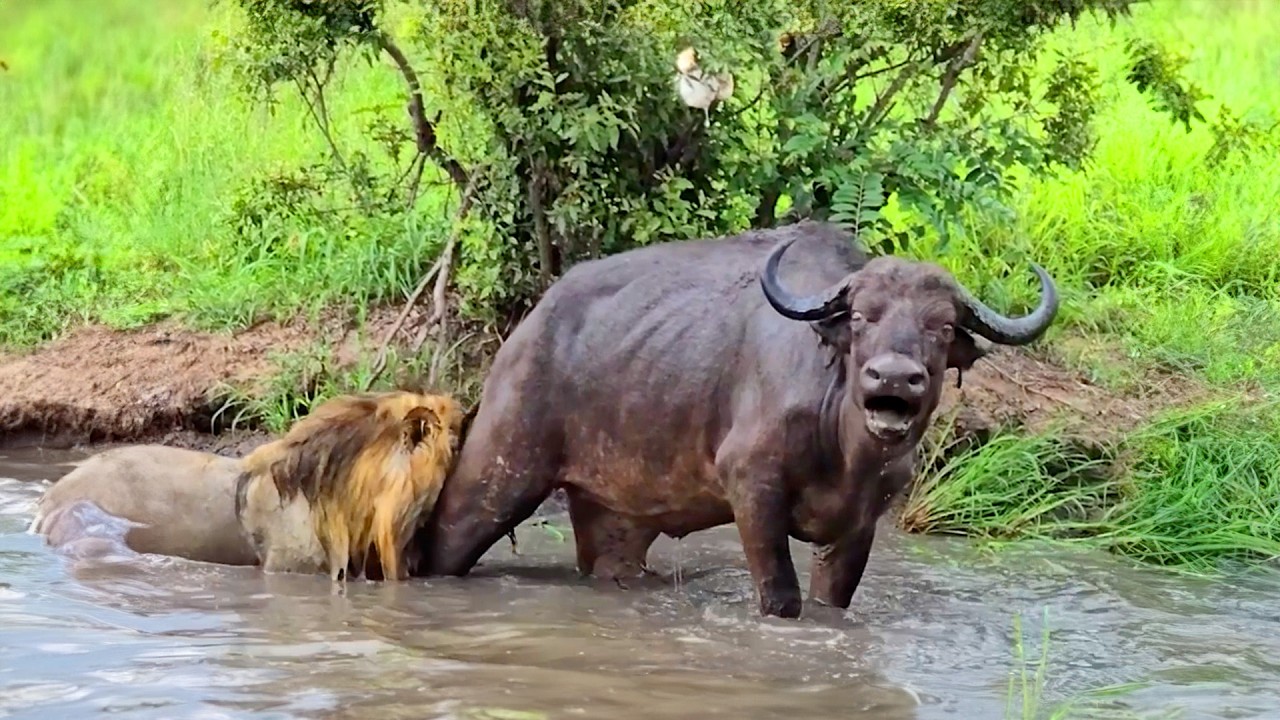 Buffalo Herd Rallies to Rescue One of Their Own from Lion Attack