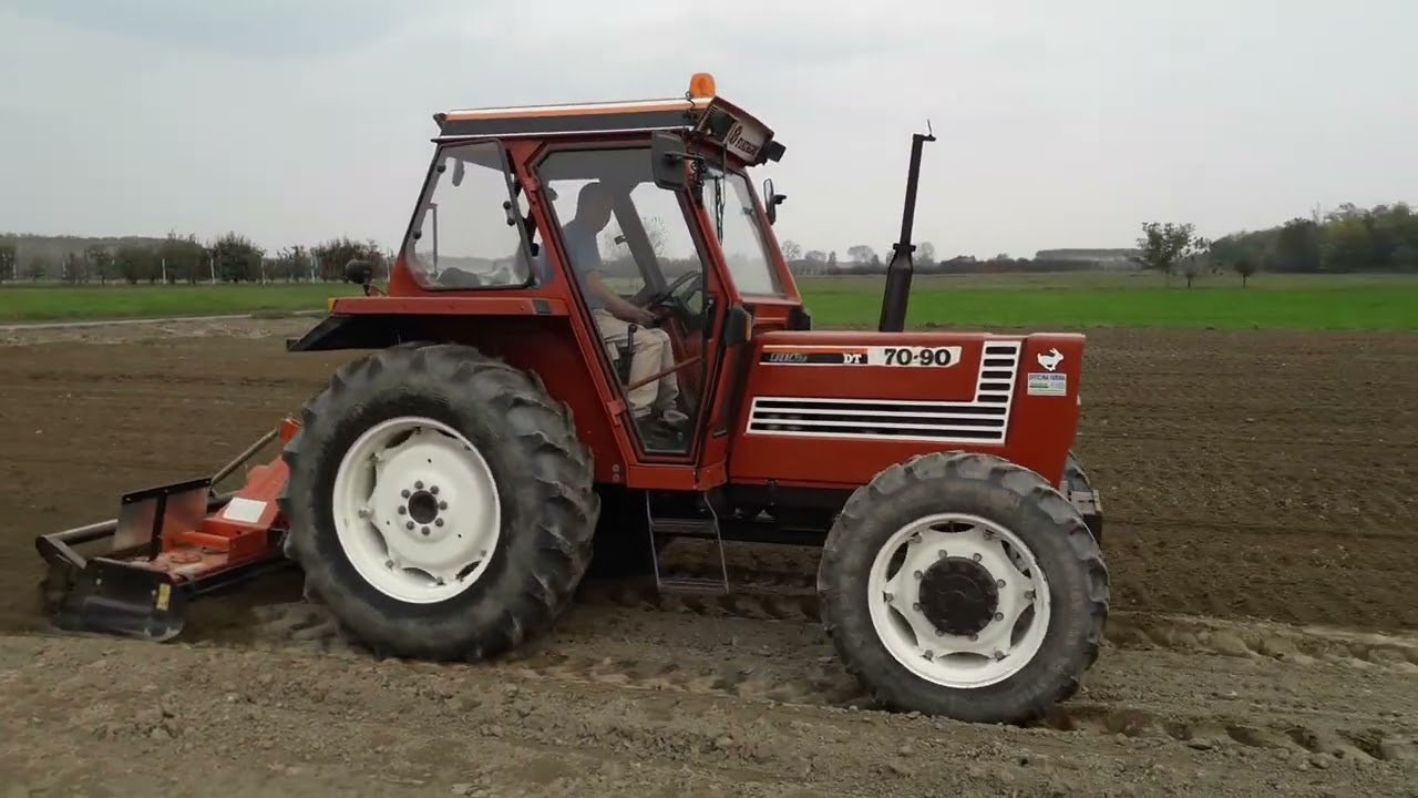 Preparazione terreno! Pre semina grano  Con Fiat 70 90 e erpice rotante Meritano 2,30 metri 