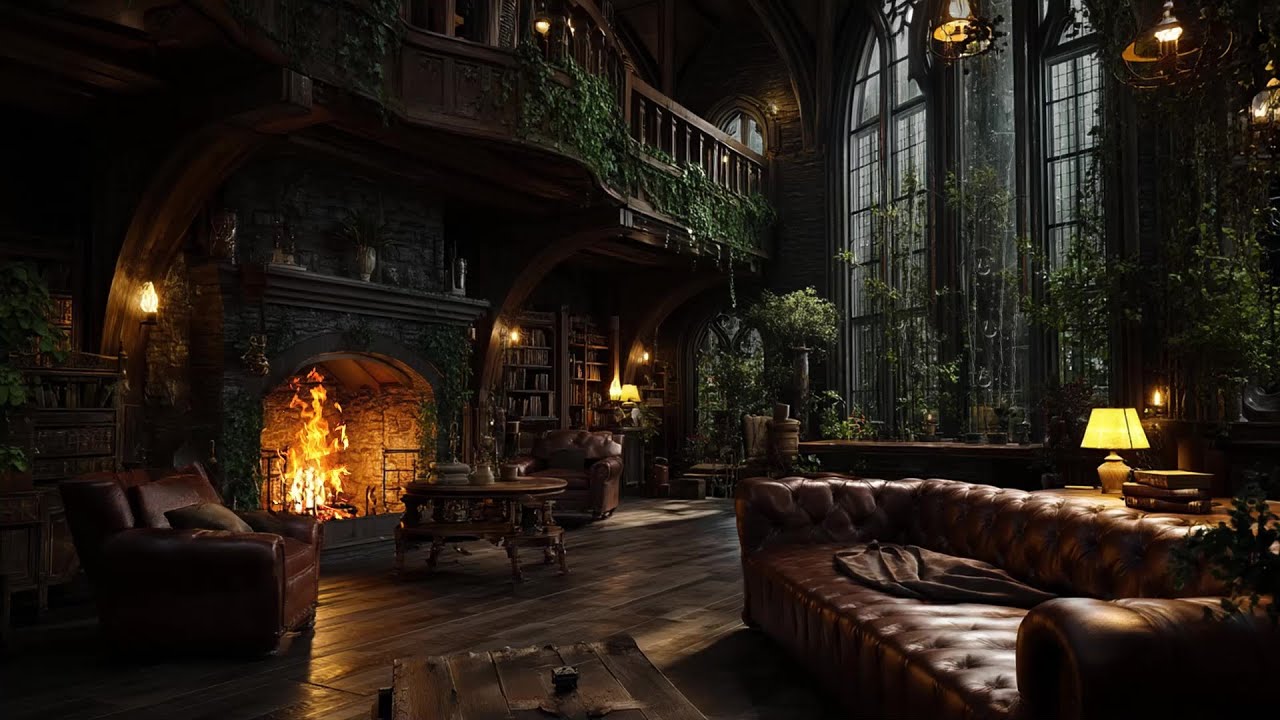🌨️ Heavy Rain Outside, Warmth Inside | A Cozy Castle with a Fireplace for Deep, Peaceful Sleep