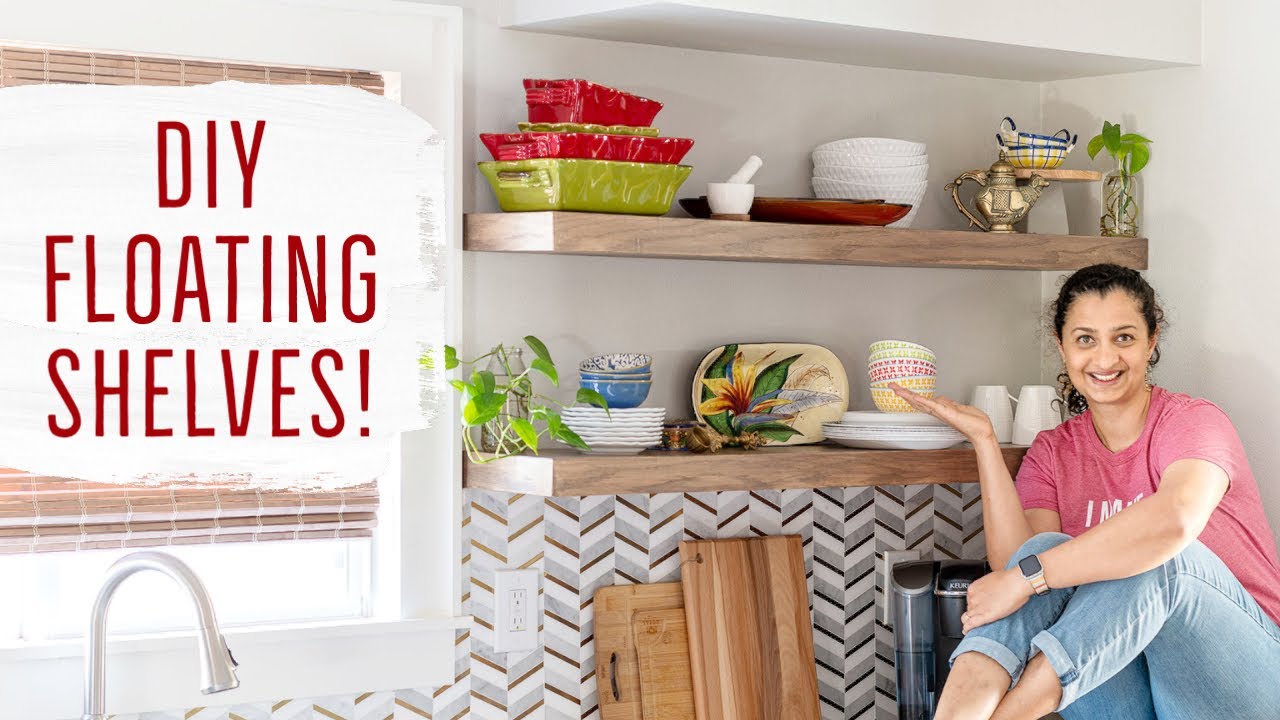 EASY DIY Floating Kitchen Shelves using plywood - Anika's DIY Life