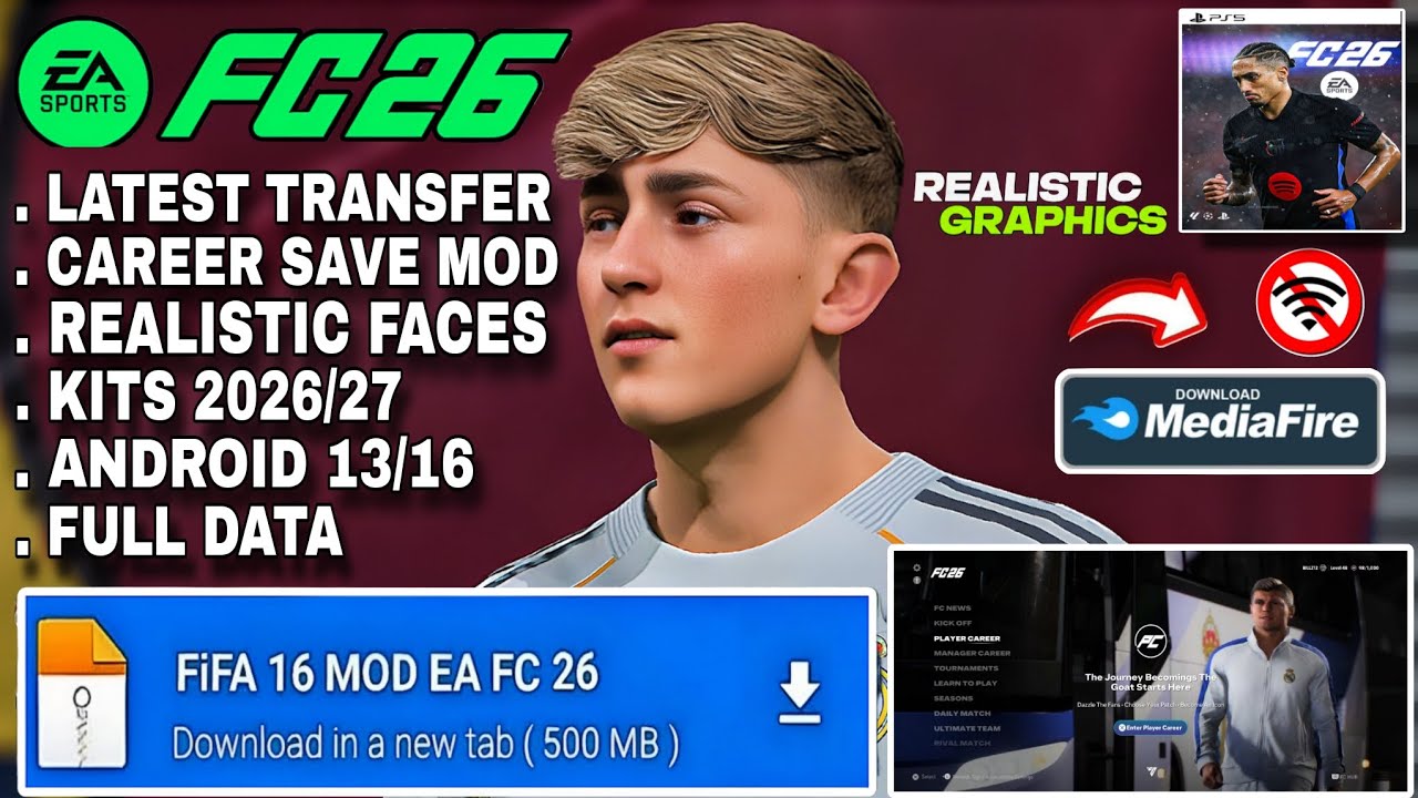UPDATE 2026! FIFA 16 MOD EA FC 26 Android Offline | Can Career Mode Similar to PS5 HD GRAPHICS 