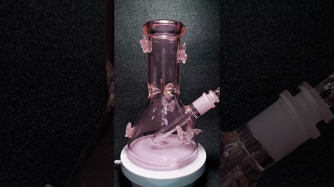 8&Prime; Pretty Pink Butterfly Beaker Glass Bong &ndash; Fairy Vibes Only