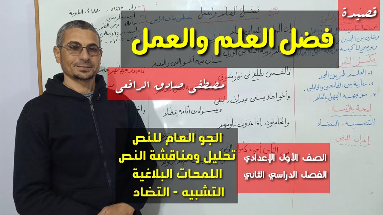 نص ( فضل العلم والعمل ) الجو العام ـ اللمحة البلاغية ـ التحليل والشرح ، الصف الأول الإعدادي / ترم 2
