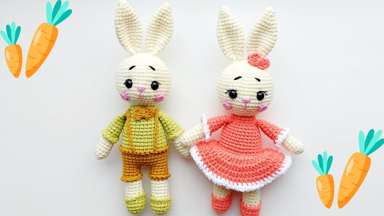 Iepurași croșetați/ Tutorial/ Crocheted amigurumi bunny girl and bunny boy pattern