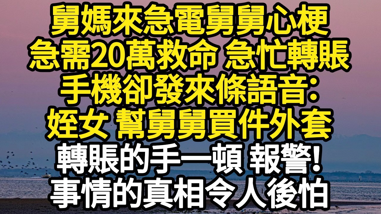 舅媽來急電舅舅心梗，急需20萬救命 急忙轉賬，手機卻發來條語音：姪女 幫舅舅買件外套，轉賬的手一頓 報警！事情的真相令人後怕 #故事#悬疑#人性#刑事#人生故事#生活哲學#為人哲學