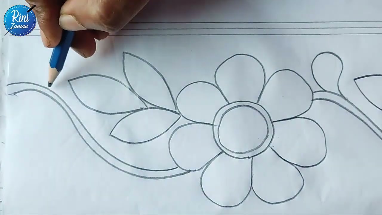 Hand embroidery nakshi kantha border line design drawing,নকশীকাঁথা নকশা আঁকা শিখুন