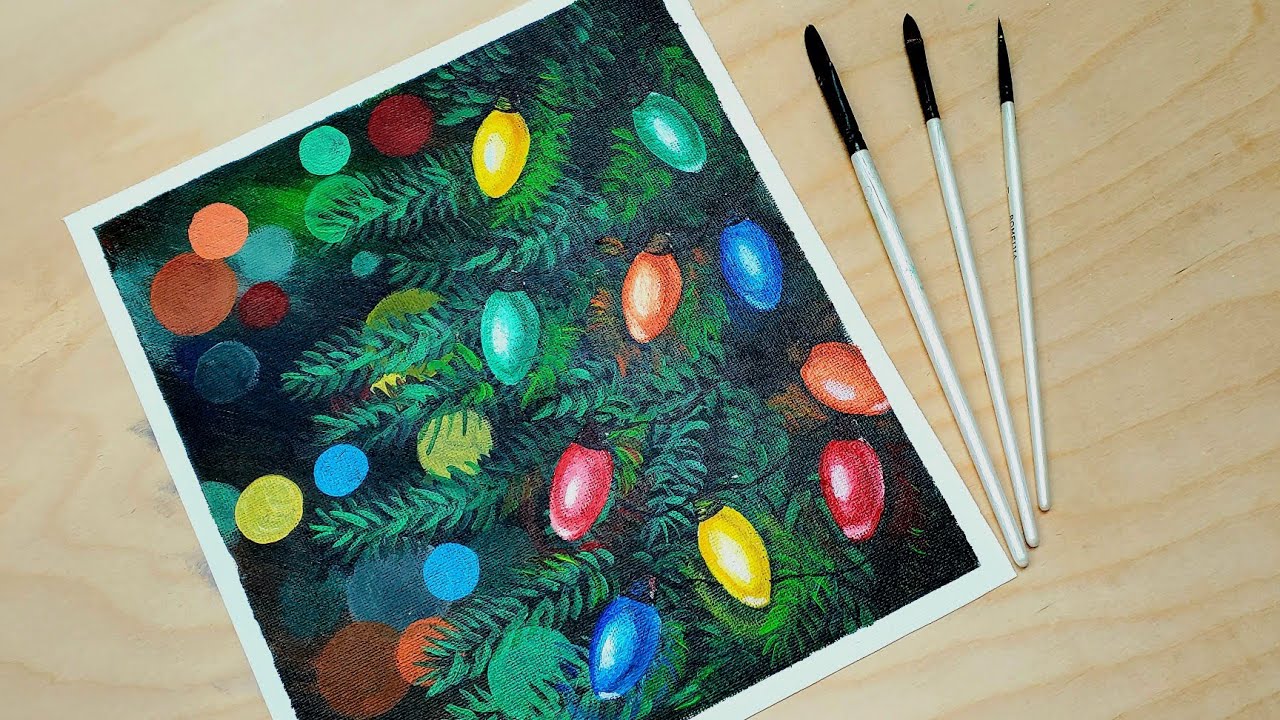 Christmas Lights | Christmas Painting Tutorial | Holiday Acrylic Painting