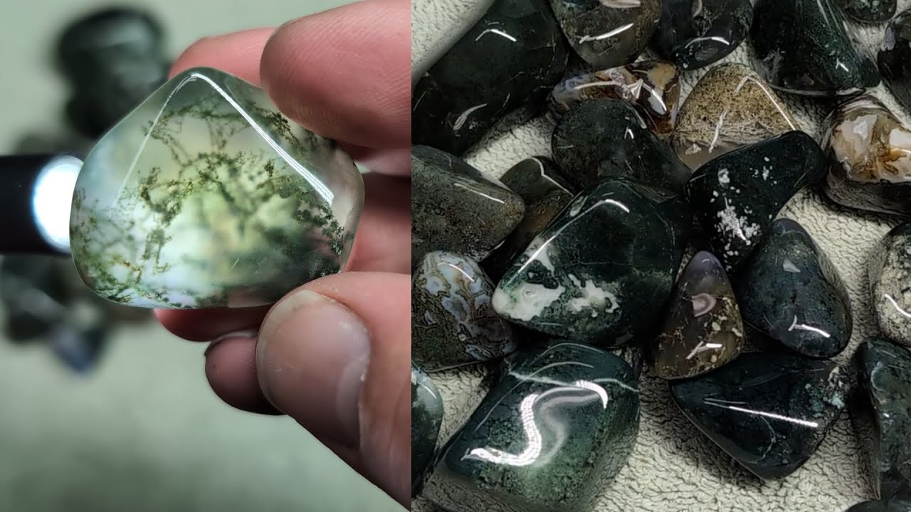 Some great variety of translucency of moss agates.