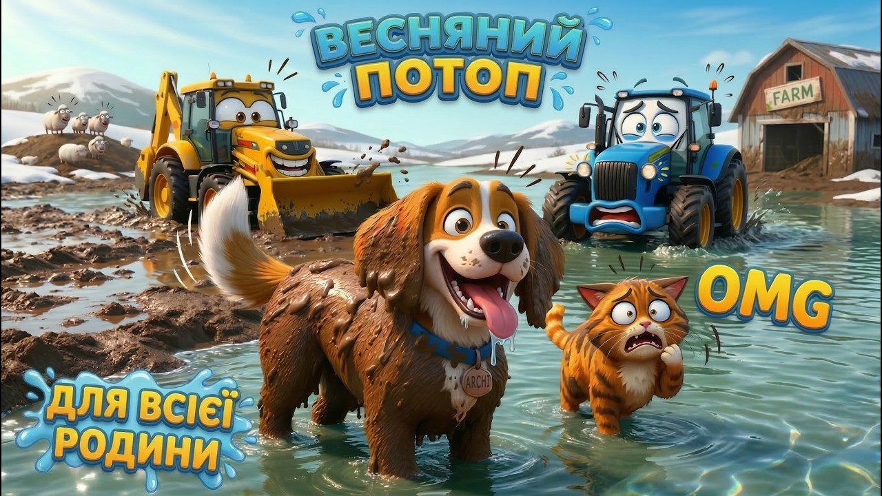 🚜 ВЕСНЯНИЙ ПОТОП! Песик Арчі та Трактор 💦 Мультики українською мовою для дітей