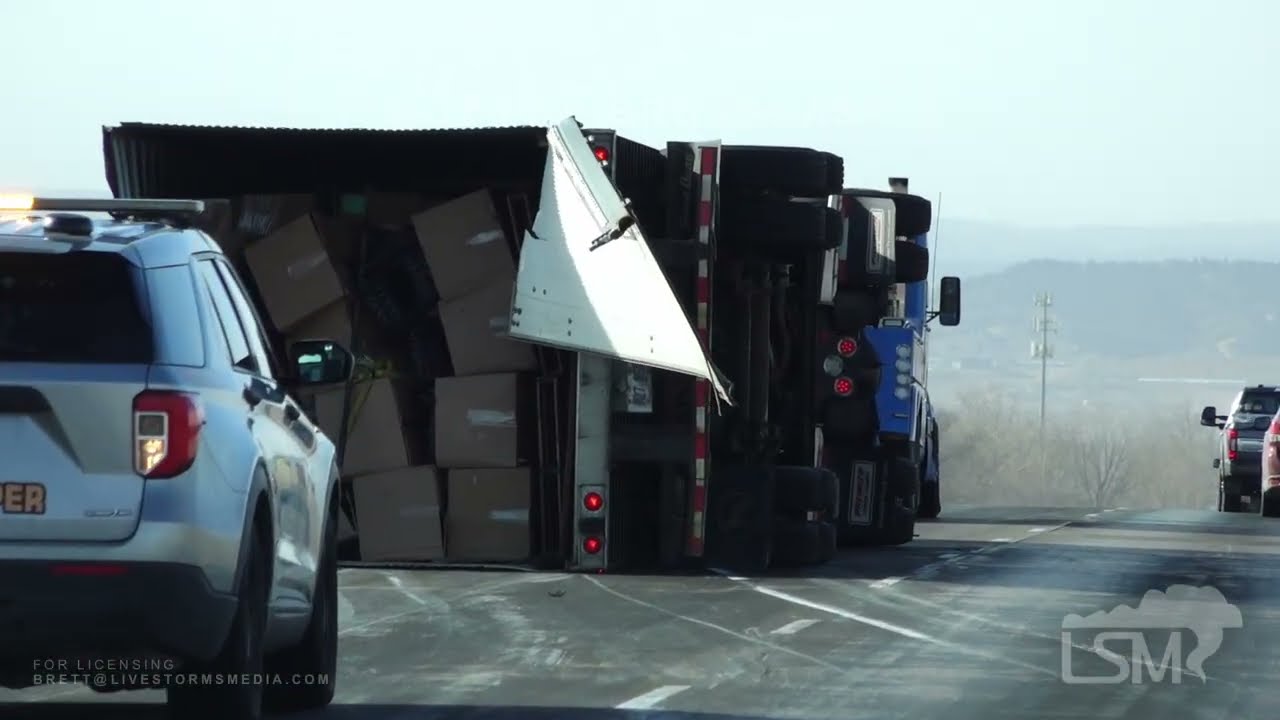 01-16-2026 New Underwood, SD - Multiple Semis Blown Off I-90 by High Winds