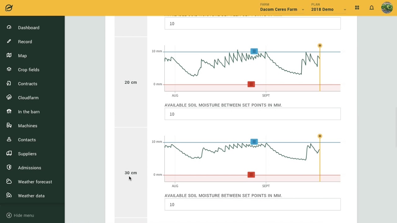 Irrigation Management - Sensor settings