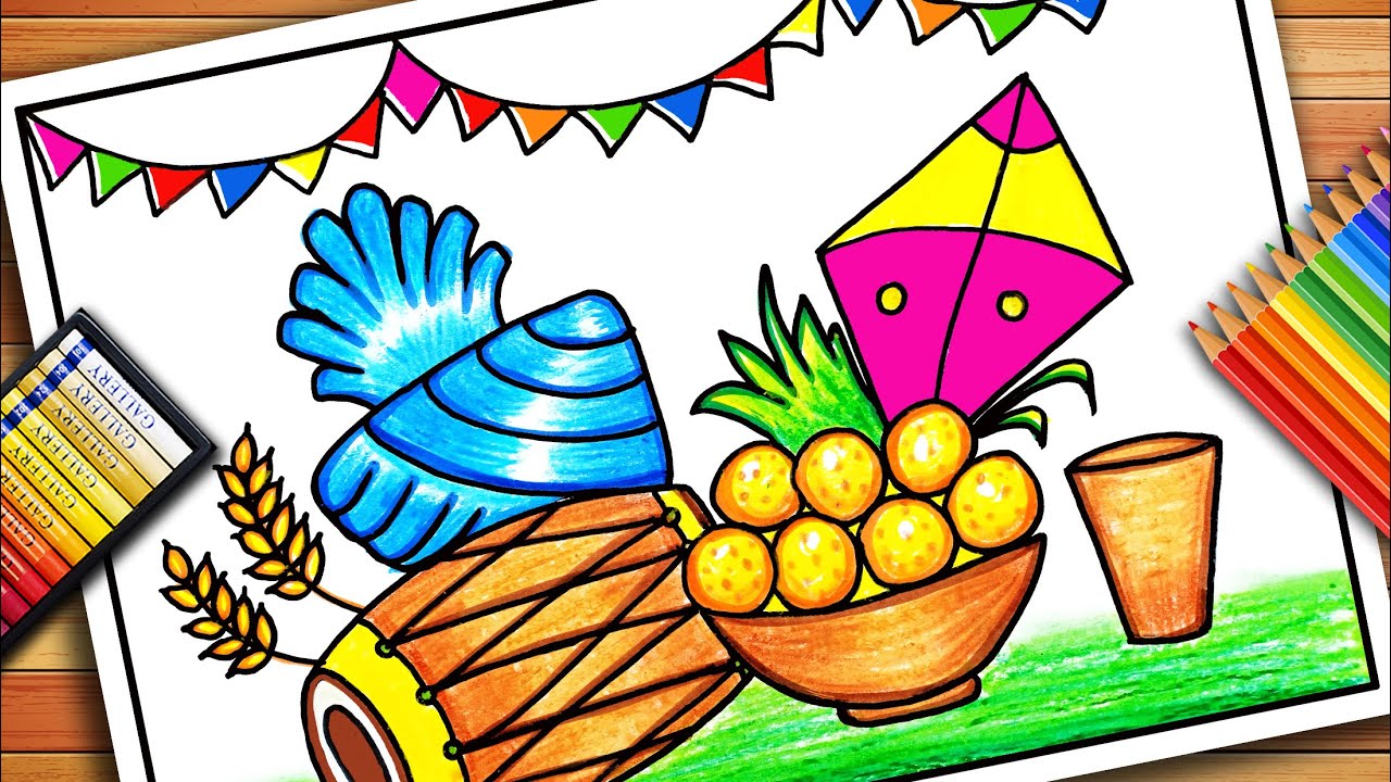 Easy Lohri Drawing | Baisakhi Drawing Easy | Baisakhi Festival Drawing | Easy Lohri Festival Drawing