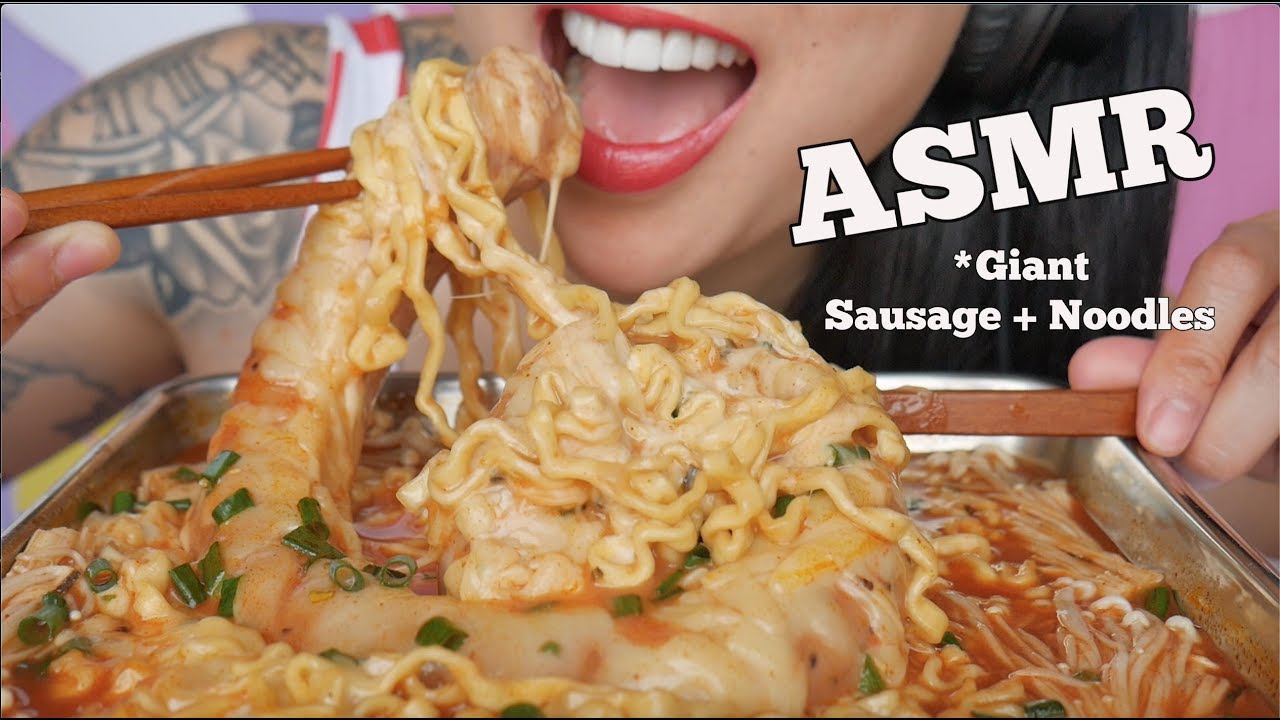 ASMR GIANT SAUSAGE + FIRE NOODLE STEW TYPE (EATING SOUNDS) NO TALKING | SAS-ASMR