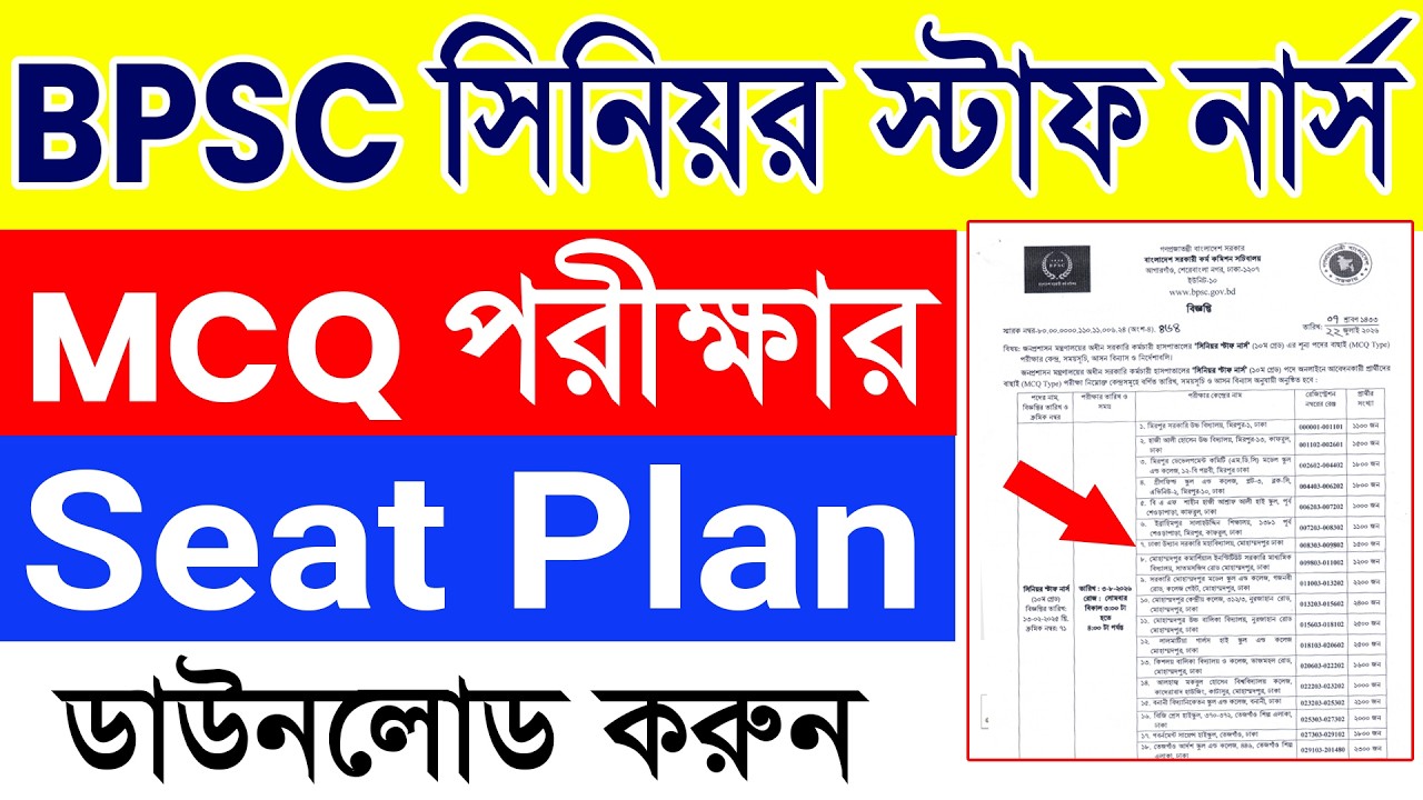 BPSC Senior Staff Nurse Admit Card and Seat Plan 2026 | BPSC Nurse Exam Center List 2026 Download