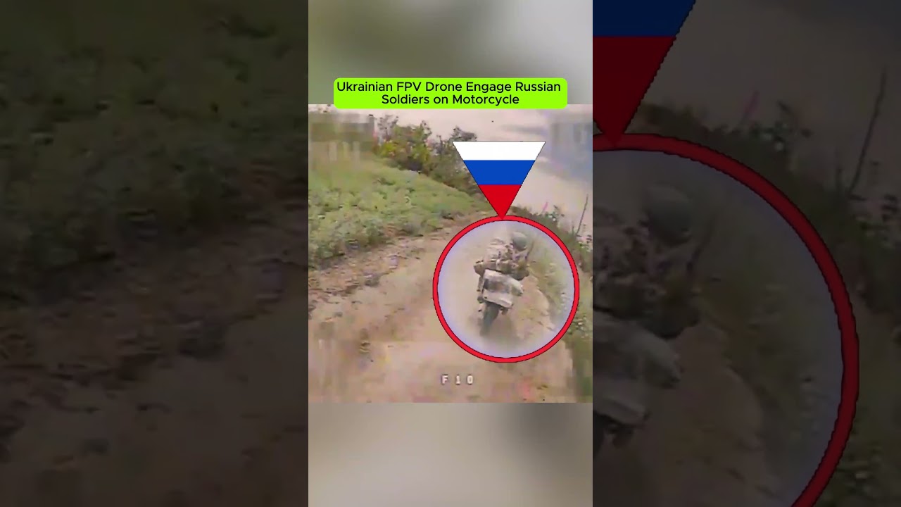 Ukrainian FPV Drone Engage Russian Soldiers on Motorcycle  Combat Footage.