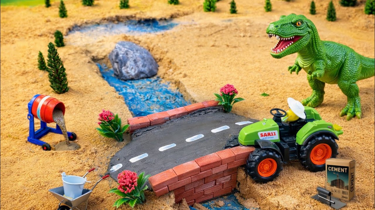The Monster Attacks the Bridge | DIY Mini Tractor Builds a Brick & Cement Strong Bridge