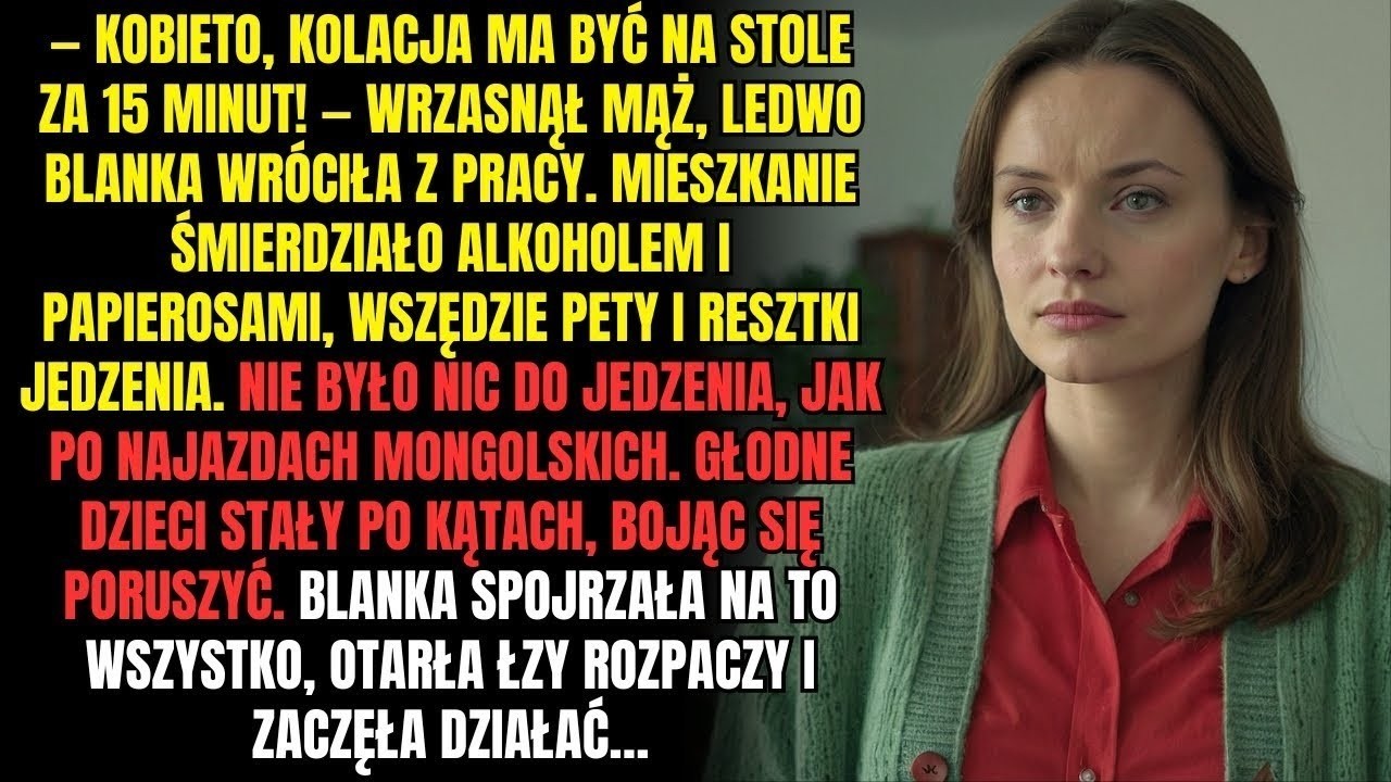 „Kolacja ma być na stole!” — wrzasnął mąż z kanapy  Ale żona, spojrzawszy na dzieci skulone w kącie