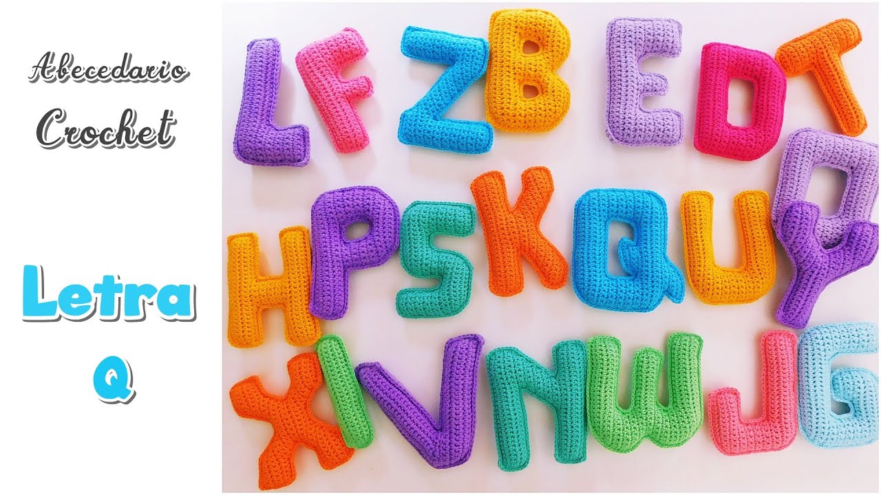 Como tejer a crochet, ganchillo Letra "Q".  Cartel Guirnalda Nombres. Abecedario tejido paso a paso.