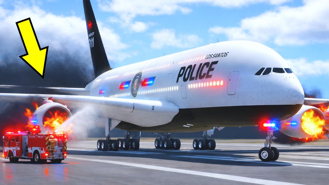 Police Plane Makes Emergency Landing At Airport After Three Engine Failure | GTA 5