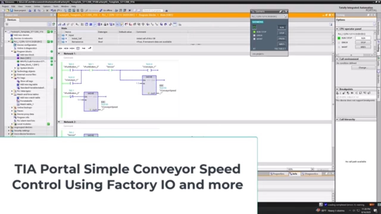TIA Portal Simple Conveyor Speed Control Using Factory IO and more