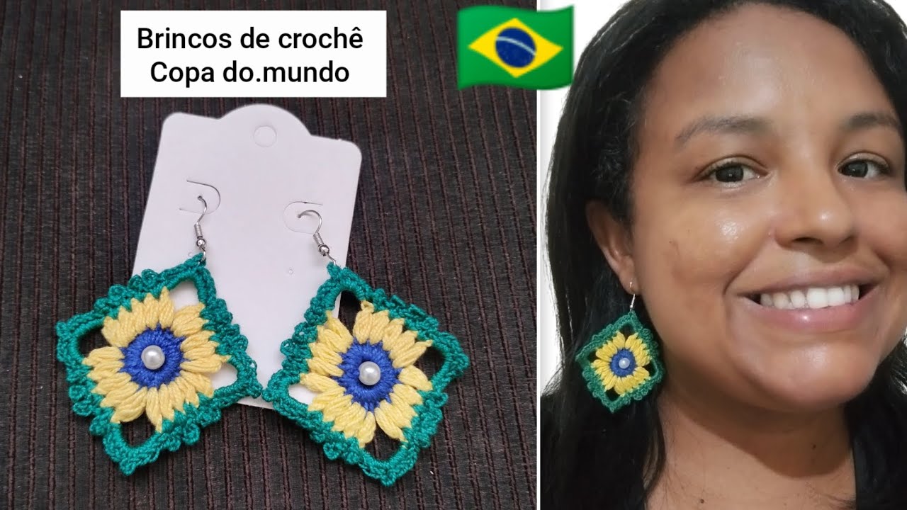 Brincos de crochê tema Copa 🇧🇷🇧🇷🇧🇷 / crochet earrings 