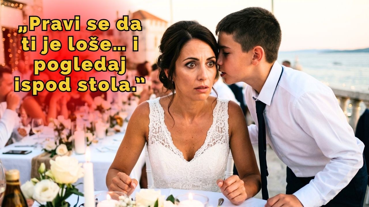 Na mom vjenčanju moj sin je šapnuo: „Pravi se da ti je loše… i pogledaj ispod stola.” Sledila sam se