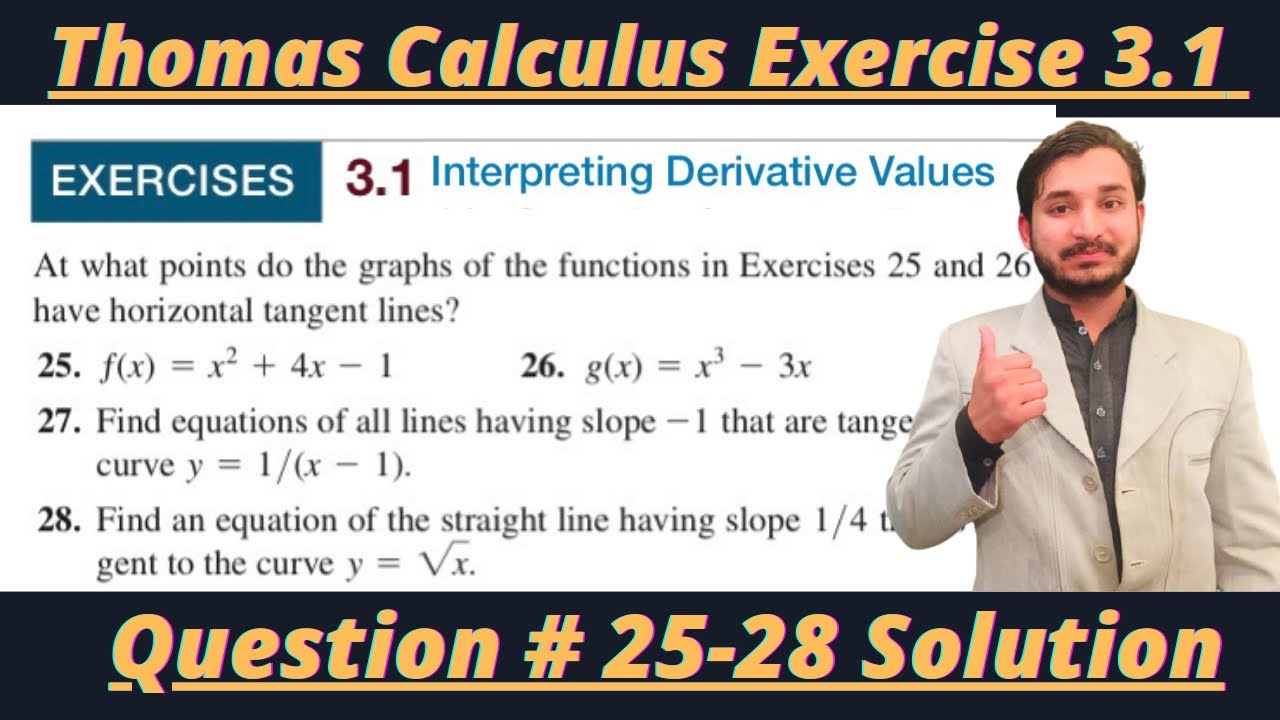 Thomas Calculus Exercise 3.1 Question # 25-28 solution| Interpreting derivative values|12,13,14 edit