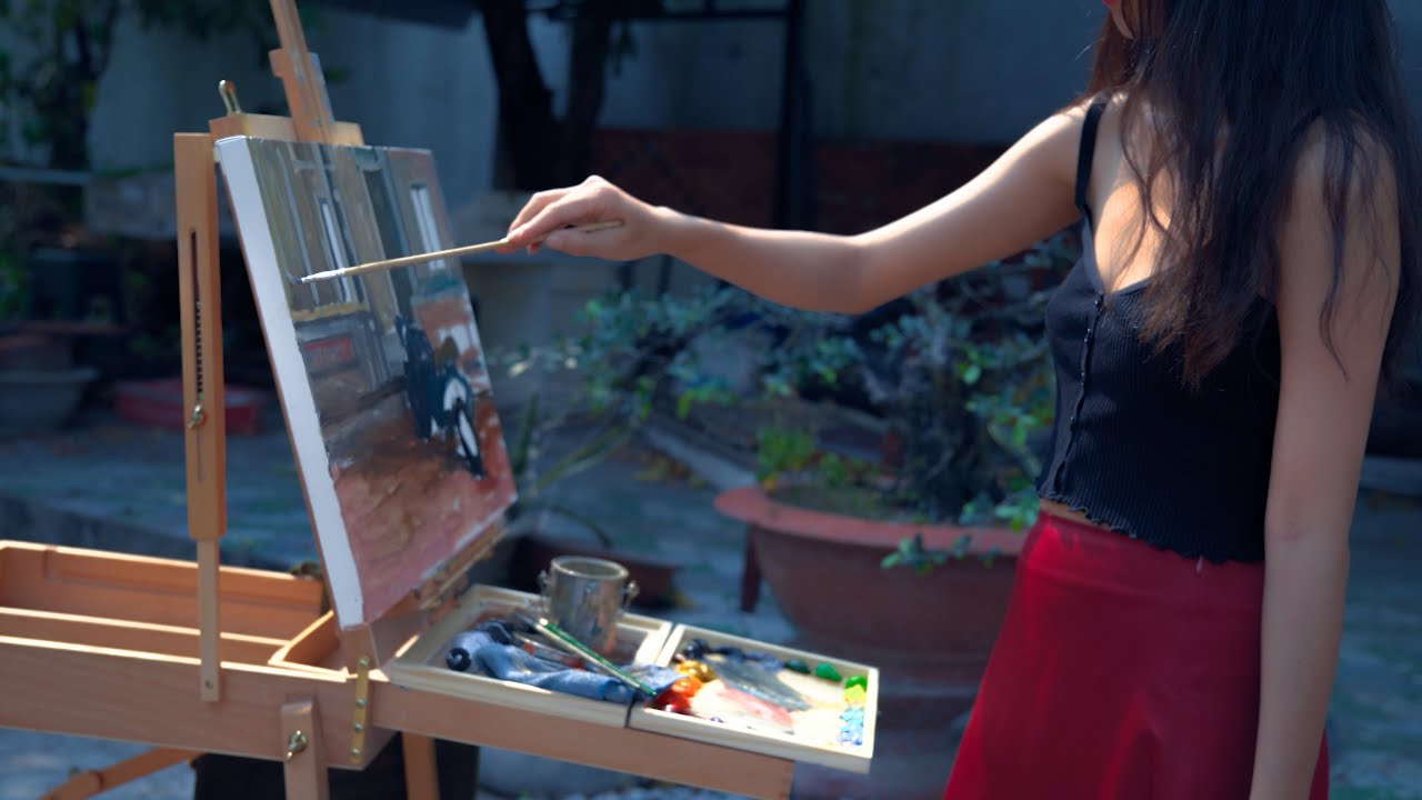 A Quiet Escape with Oil Painting , A Motorcycle and a Quiet Morning