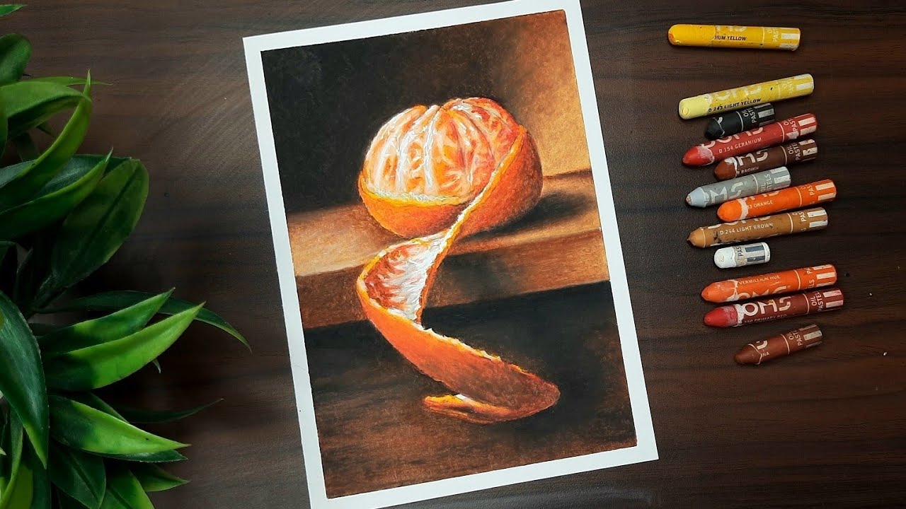 Orange drawing 🍊 How to Draw Realistic Orange with Oil Pastel 🍊 Still Life Drawing