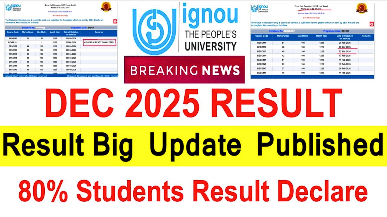 IGNOU Dec 2025 Exam Result Published Today | IGNOU Dec 2025 Result New Update | IGNOU Dec Result Out