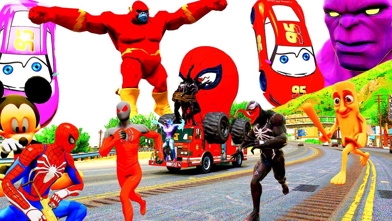 Khi Siêu Nhân Chạy Xe Ô Tô Cảnh Sát, Xe Cứu Hỏa Cùng Người Nhện Khổng Lồ! Superhero VS Spider-man 2