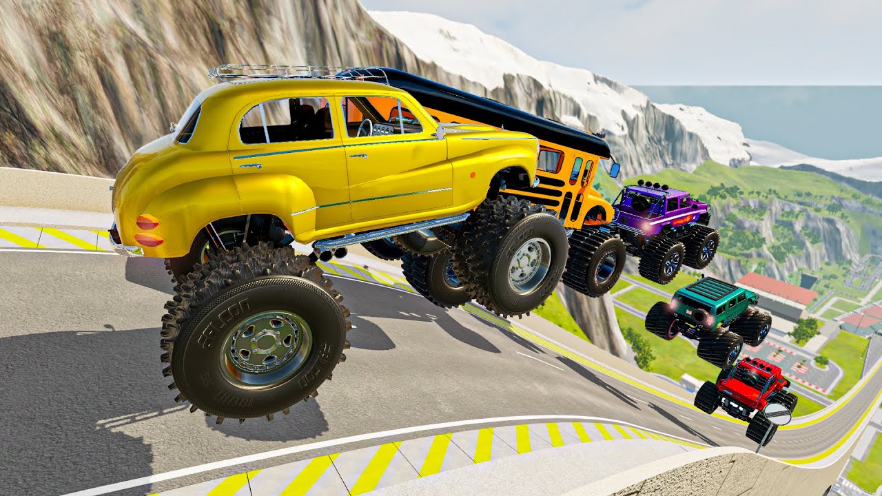 Super High Speed Monster Trucks Jump Stunt#5 | BeamNG Drive