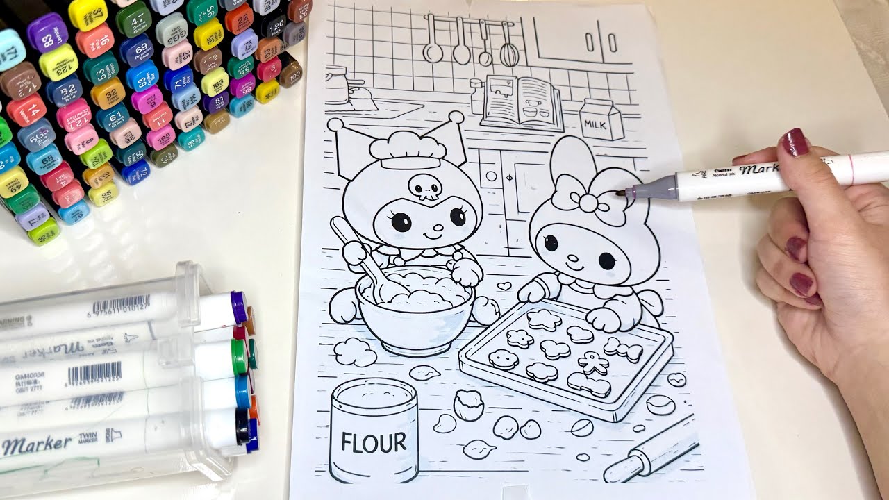 ASMR 💜Cute Kuromi & My Melody Baking Cake🧁🍰Stress relief marker art 💓