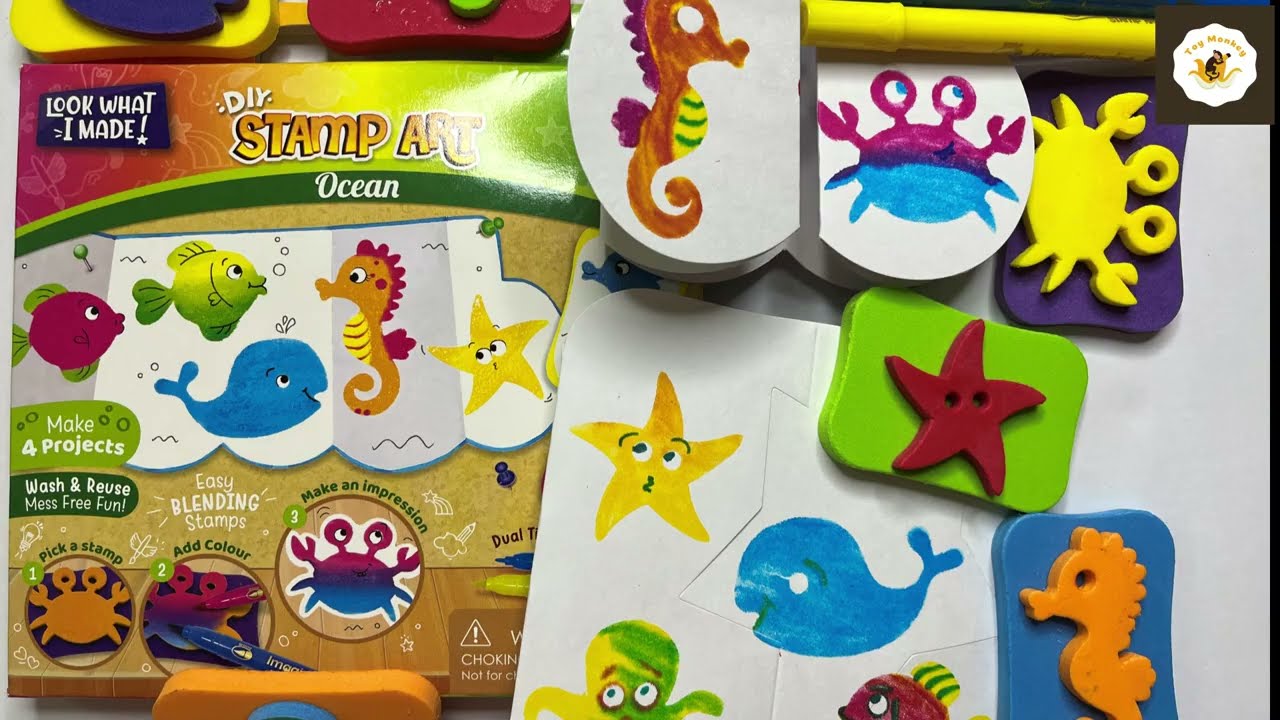 Stamp art for kids with ocean animal learning and fun facts. Kids entertainment & educational video