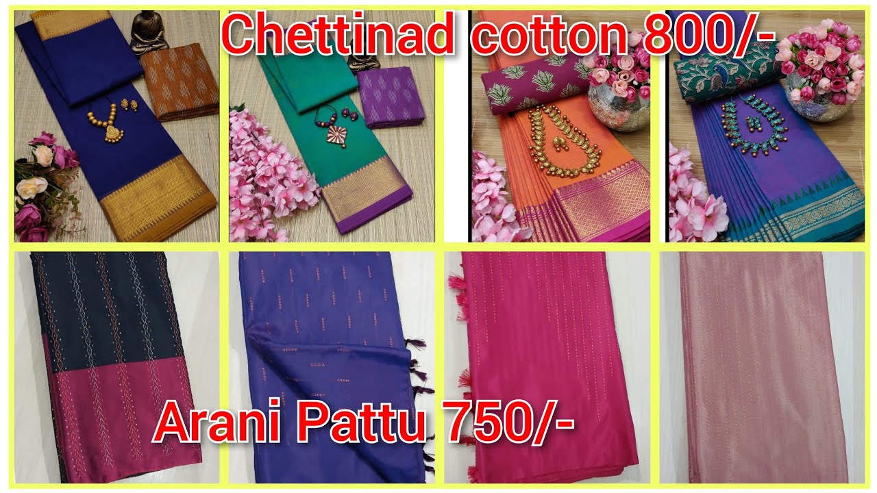 Arani pattu 750 | Chettinad cotton sarees 800 | 📲 whatsapp +919176299652