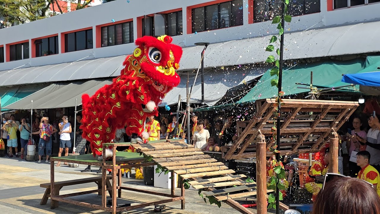新加坡義旺龍獅體育會 Singapore Yi Wang Big Flag, Dragon & Lion Dance Performances at AMK 226 Market 03/03/26