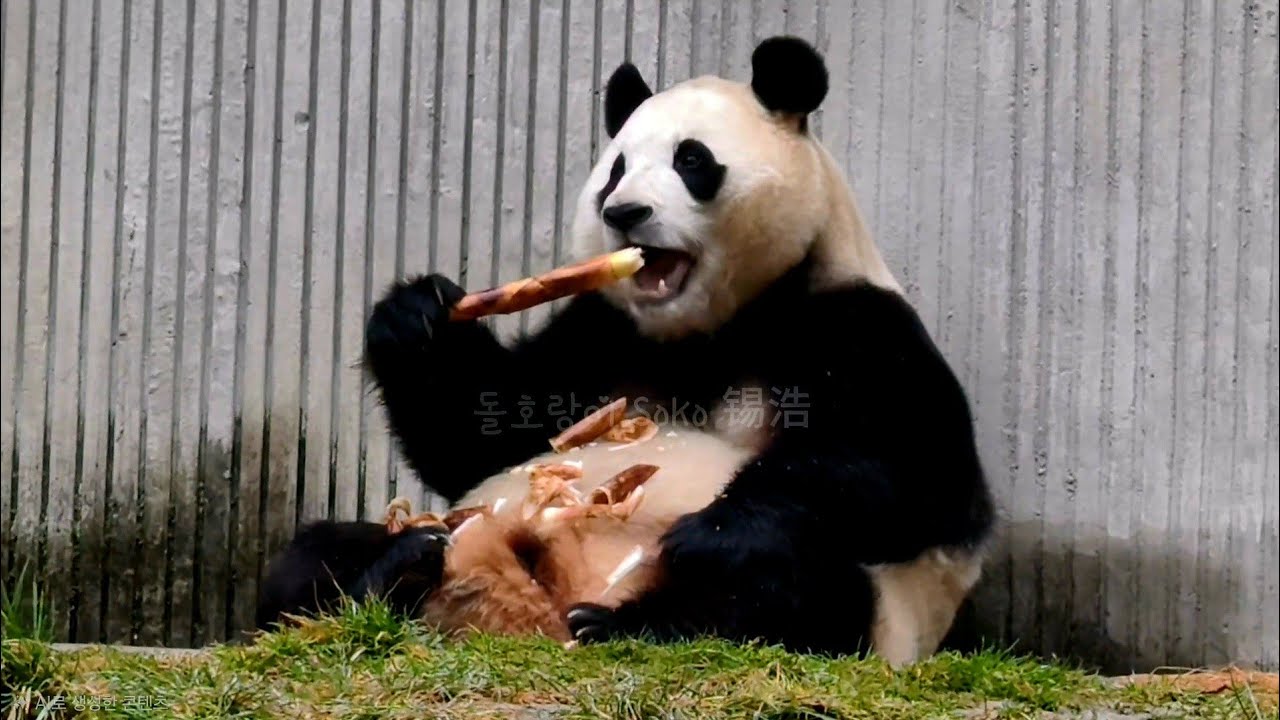뚠빵이...배에 죽순 껍질 좀 보세요ㅋㅋㅋ | 2월 7일 오후(푸바오 실시간) Panda Fubao