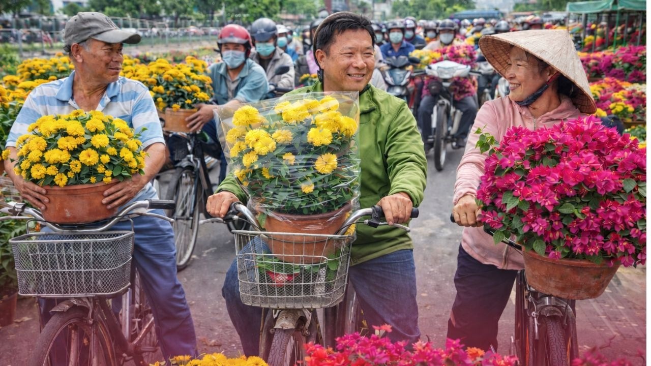 Giá hoa Tết Sài Gòn rẻ hay người mua quá đông ở Bến Bình Đông?