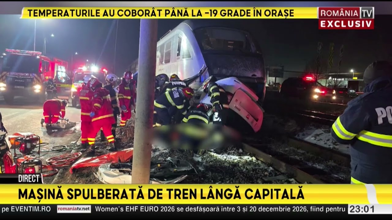 Accident feroviar &icirc;n Chiajna. Mașină spulberată de tren pe calea ferată
