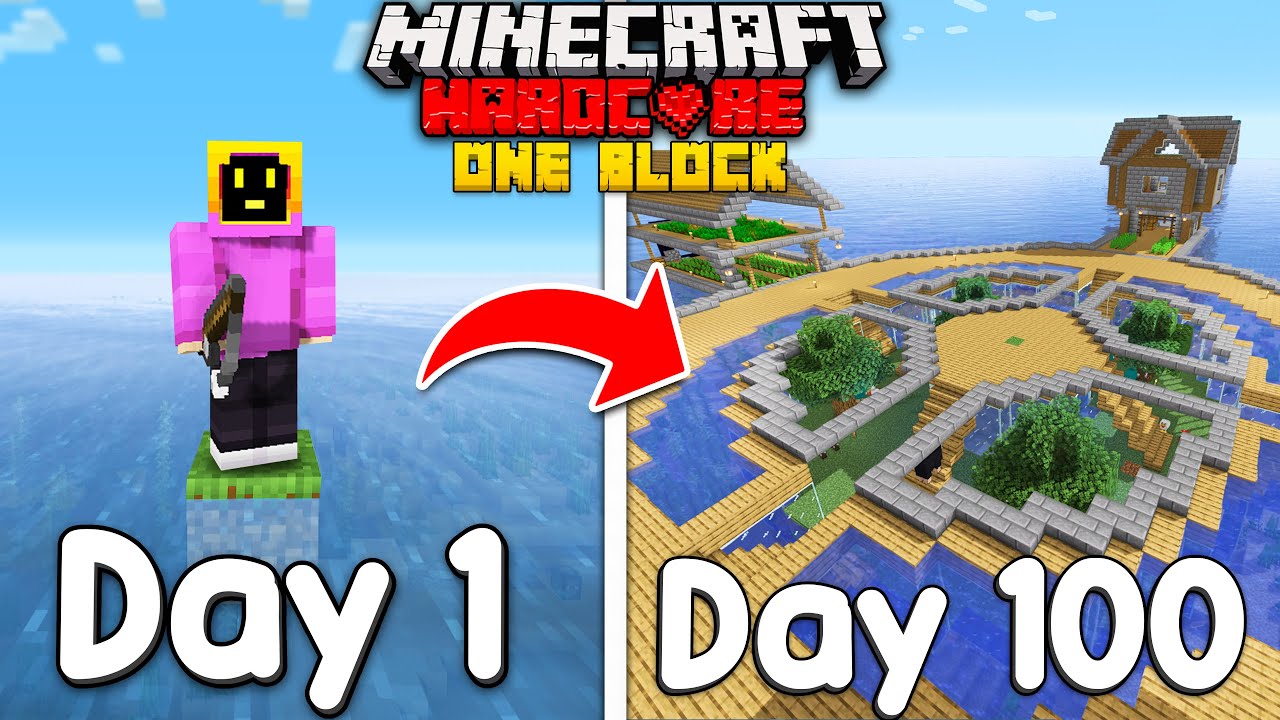 I Survived 100 Days Stranded On ONE BLOCK in An Ocean Only World In Minecraft Hardcore!